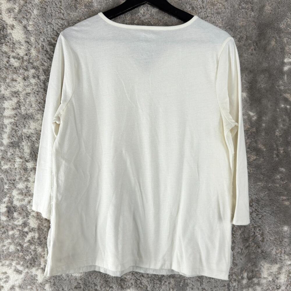 Croft Barrow Size S Floral Casual V‎ Neck Top Ivory 3/4 Sleeve Pullover - Picture 5 of 8